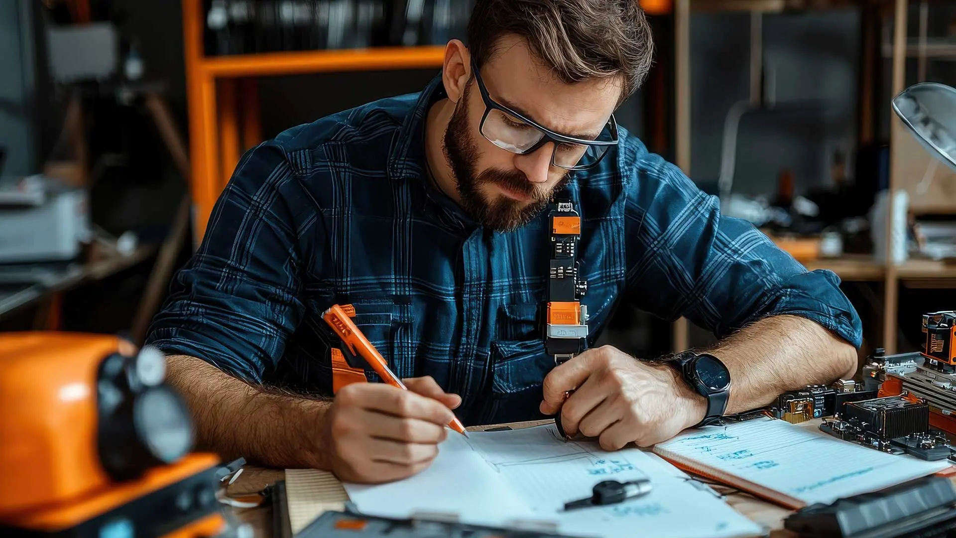 Messy desk with sticky notes and papers
